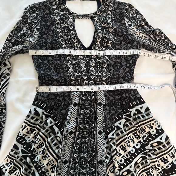Free People Tegan Border Printed Mini Dress Pockets Black White Combo Boho - Picture 10 of 16